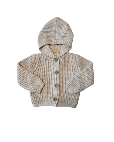 Flat lay image of pima cotton knit waffle hoody in oatmeal. 