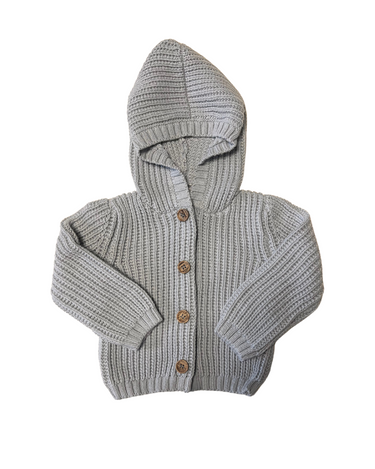 Flat lay image of pima cotton knit waffle hoody in pearl blue. 