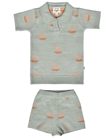 Knit Sailboat Polo and Shorts Seafoam