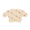 light beige organic cotton fleece sweatshirt with farm print with magnetic closures at the back of the neck
