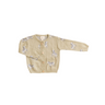 Image shows organic cotton knit cardigan in sage green with zebra jacquard pattern and Magnetic Buttons for easy fastening.