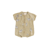 organic cotton knit short playsuit in sage green with zebra jacquard pattern and Magnetic Buttons from neck to crotch for easy changing.